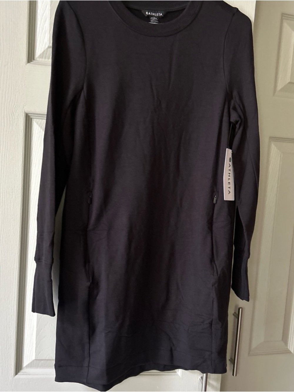 Athleta Coaster Luxe Sweatshirt dress Black Casual Soft Comfortable Sz S New 89$